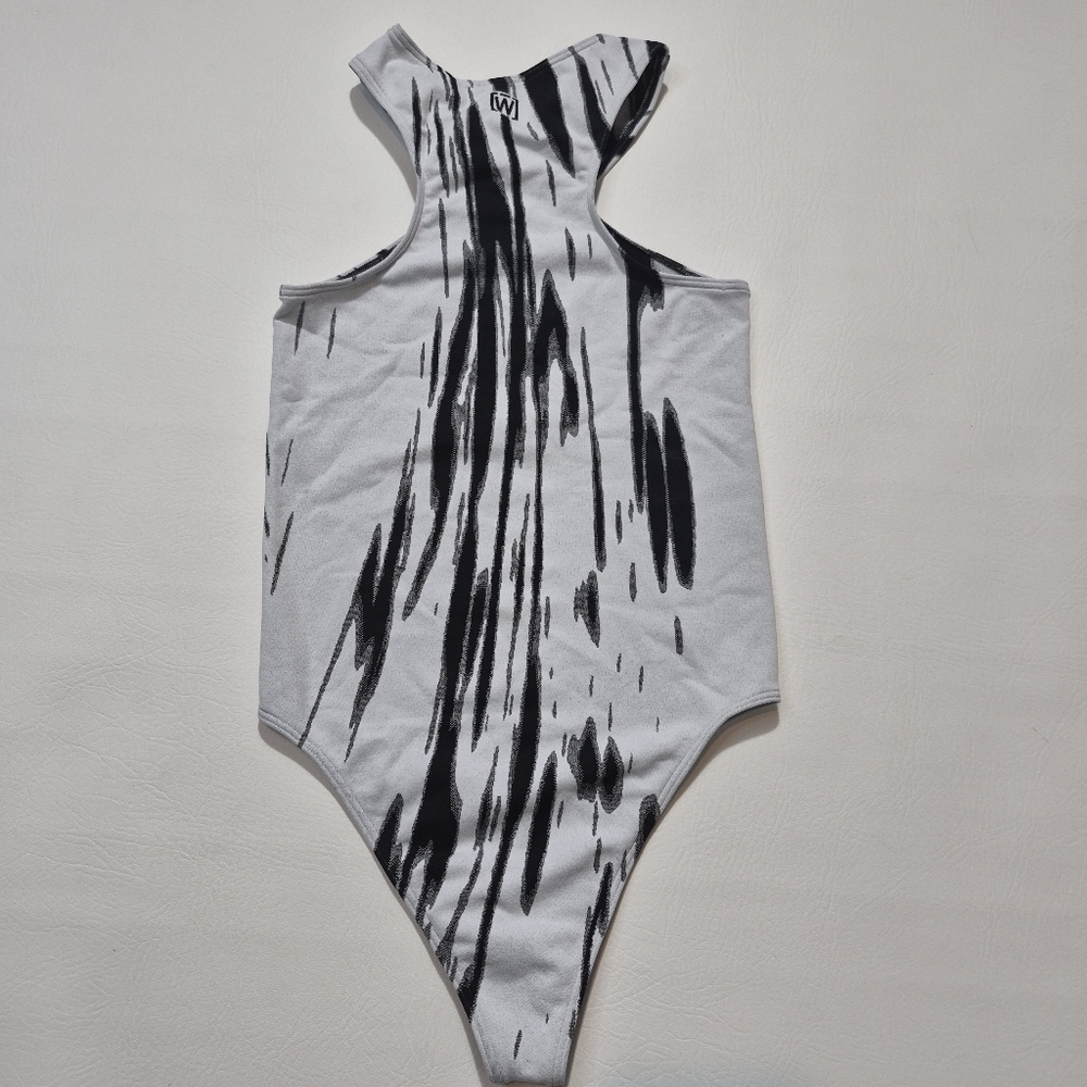 Wolford Bodysuit Paintbrush Print White Black Racerback Womens Size XS NWT - Picture 5 of 11